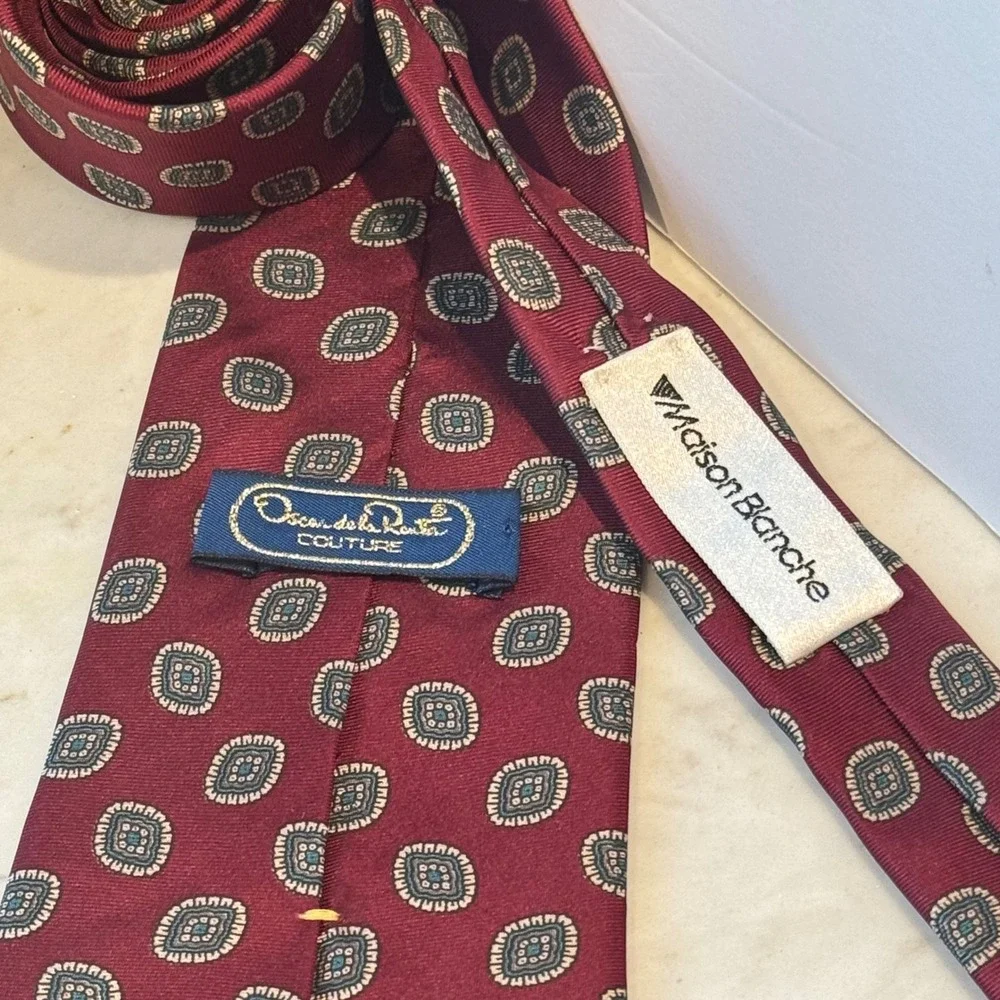 Oscar de la Renta Couture‎ Burgundy geometric Silk Tie Maison Blanche 58